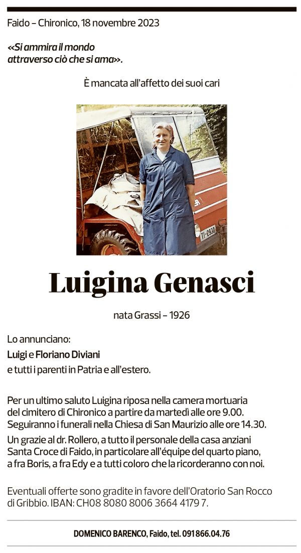 Annuncio funebre Luigina Genasci