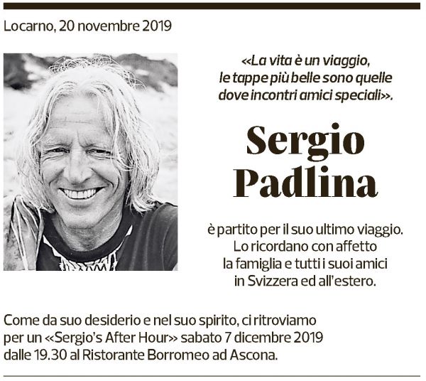 Annuncio funebre Sergio Padlina