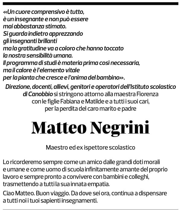 Annuncio funebre Matteo Negrini