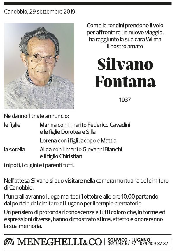 Annuncio funebre Silvano Fontana