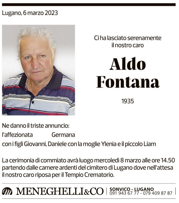 Annuncio funebre Aldo Fontana