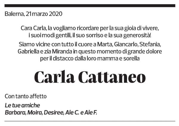 Annuncio funebre Carla Cattaneo Regazzi