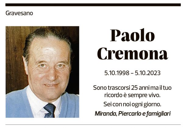 Annuncio funebre Paolo Cremona