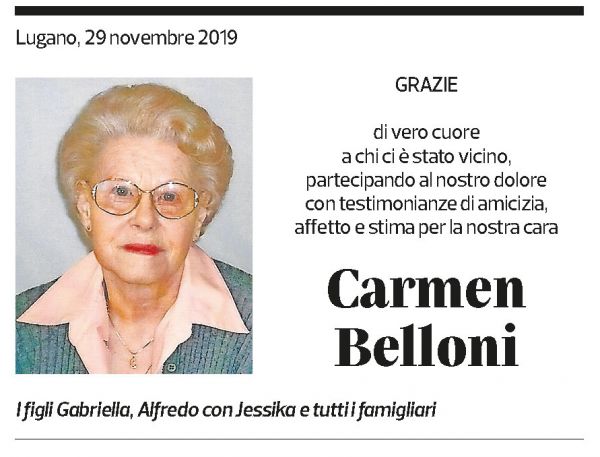Annuncio funebre Carmen Belloni