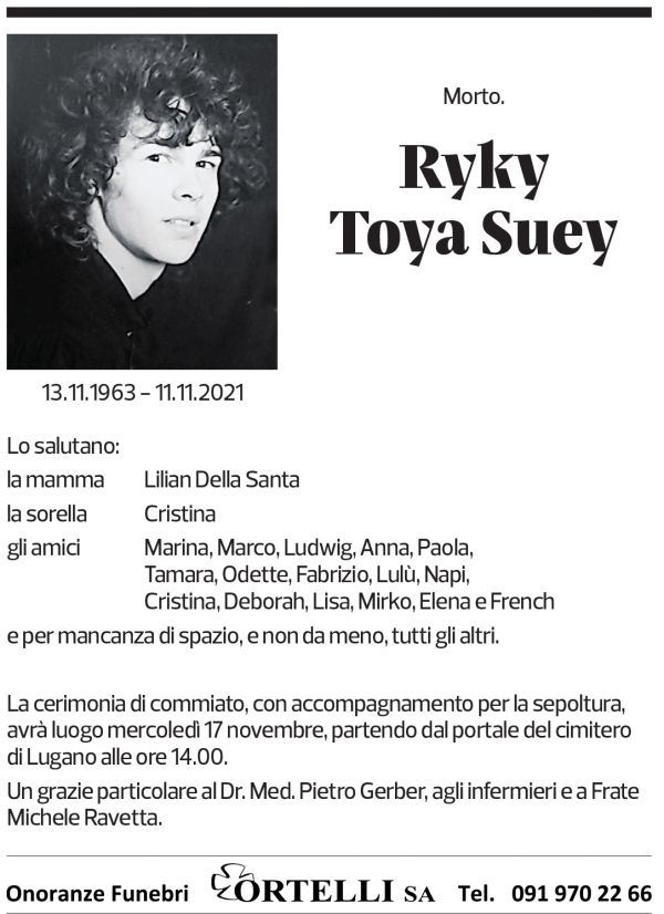 Annuncio funebre Ryky Toya Suez