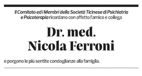 Annuncio funebre Dr. Med. Nicola Ferroni
