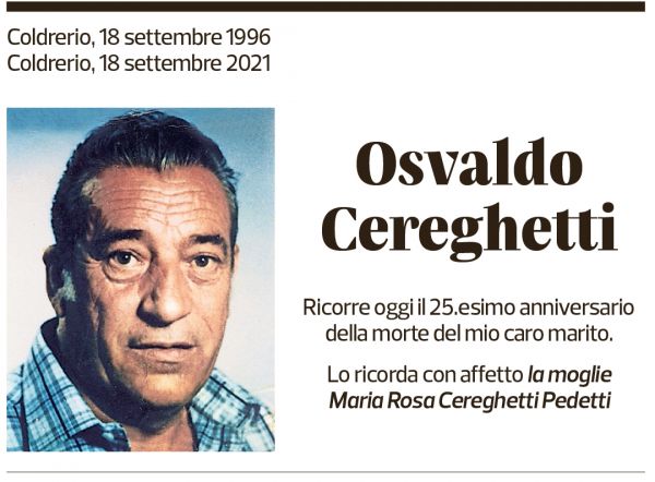 Annuncio funebre Osvaldo Cereghetti