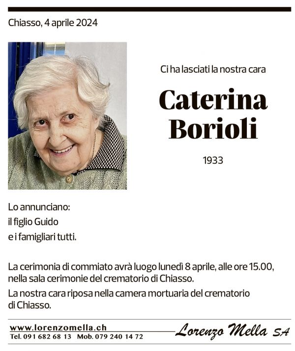 Annuncio funebre Caterina Borioli