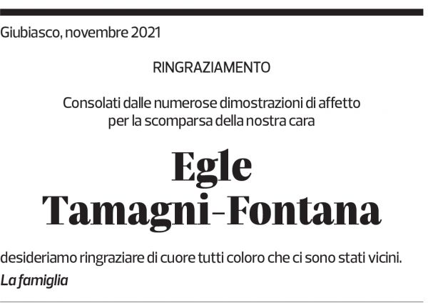 Annuncio funebre Egle Tamagni-fontana