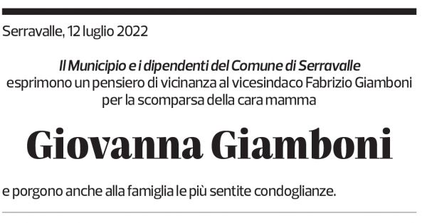 Annuncio funebre Giovanna Giamboni