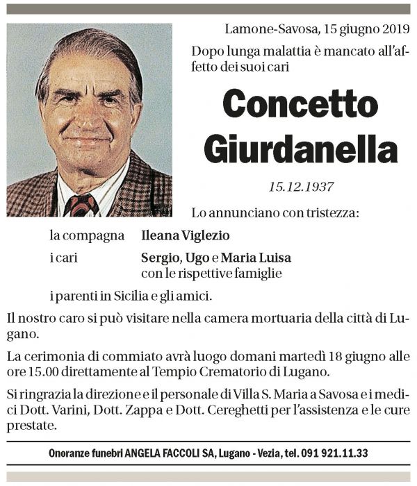 Annuncio funebre Concetto Giudanella