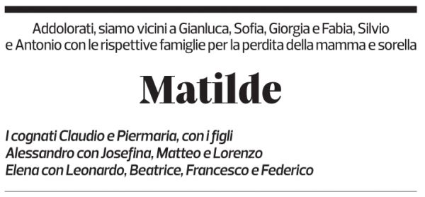 Annuncio funebre Matilde Bonetti Soldati