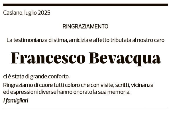 Annuncio funebre Francesco Bevacqua
