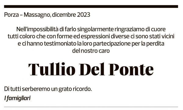 Annuncio funebre Tullio Del Ponte