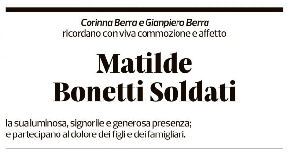 Annuncio funebre Matilde Bonetti Soldati
