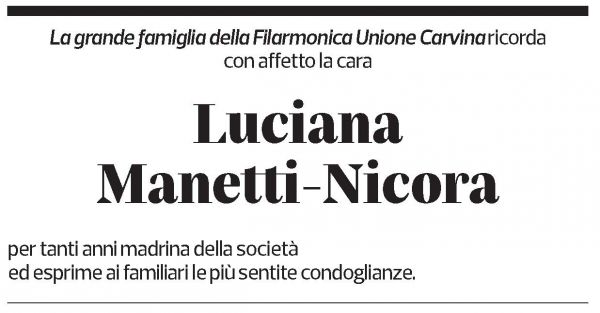 Annuncio funebre Luciana Manetti-nicora