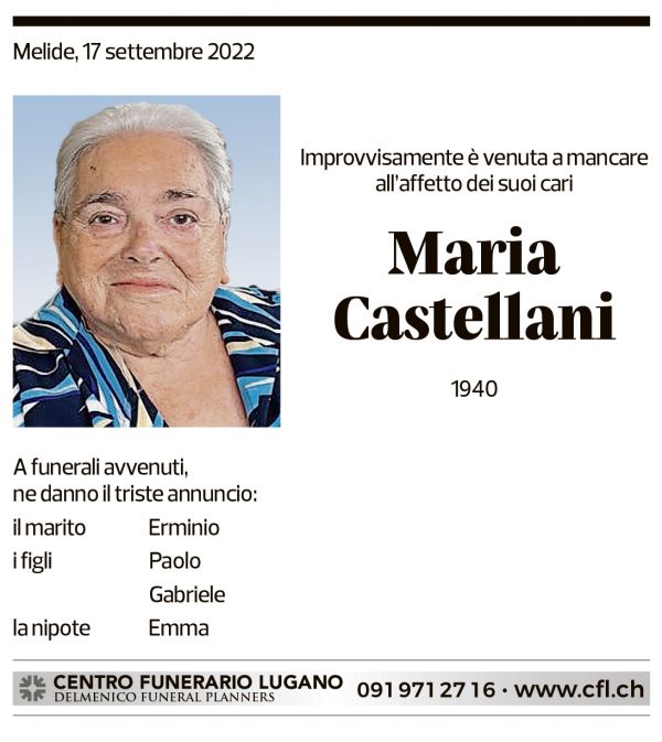 Annuncio funebre Maria Castellani