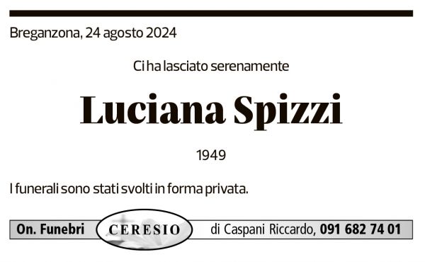 Annuncio funebre Luciana Spizzi