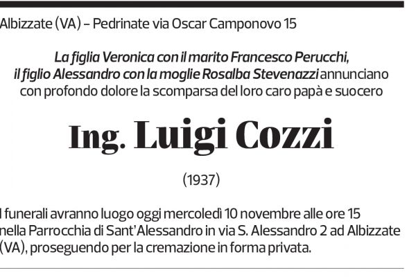 Annuncio funebre Luigi Cozzi