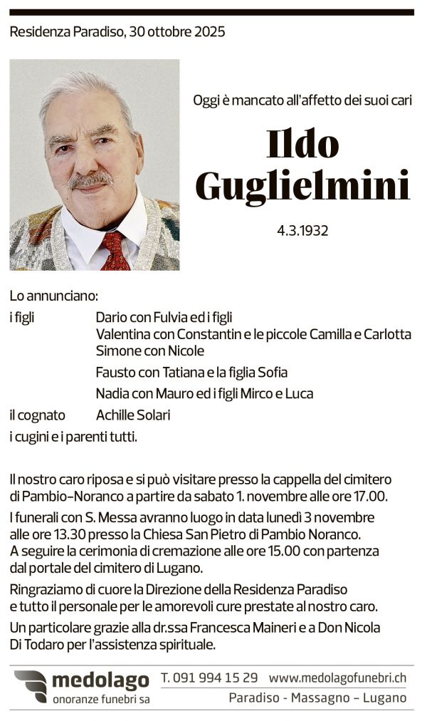 Annuncio funebre Ildo Guglielmini