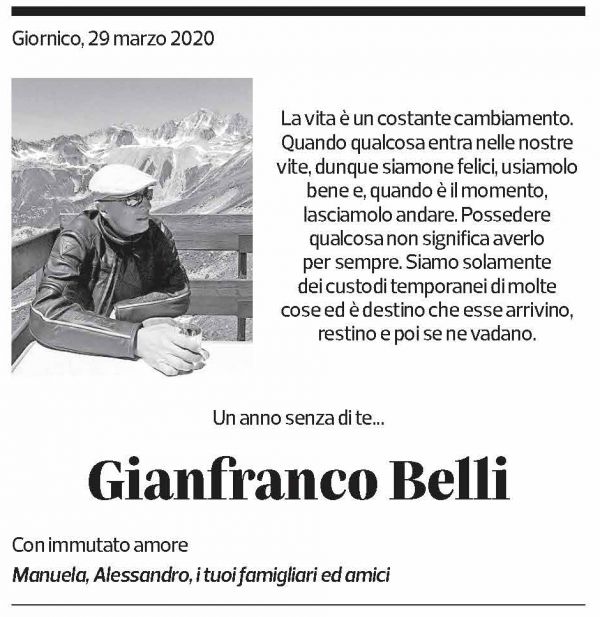 Annuncio funebre Gianfranco Belli