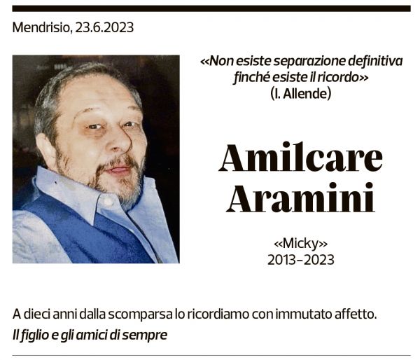 Annuncio funebre Amilcare Aramini