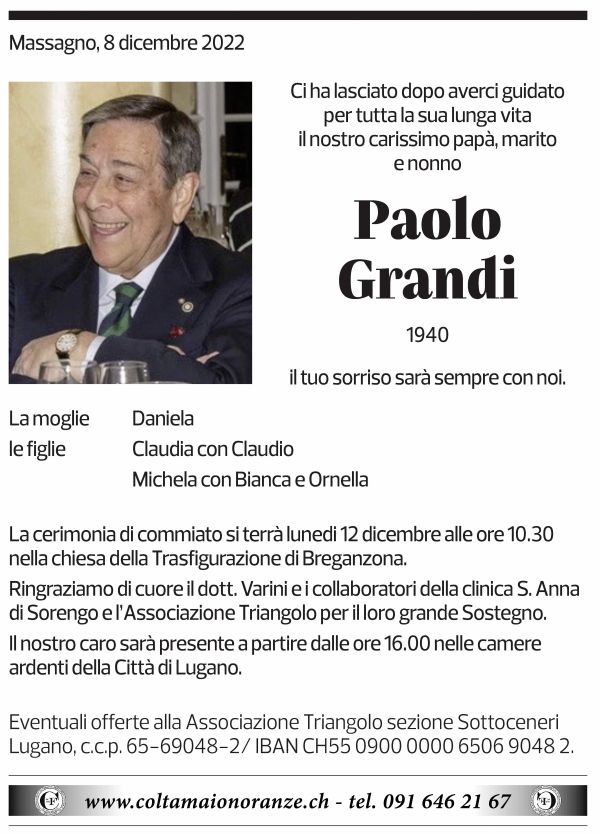 Annuncio funebre Paolo Grandi