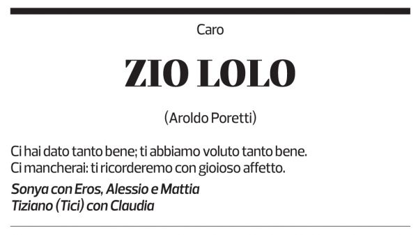 Annuncio funebre Aroldo Poretti