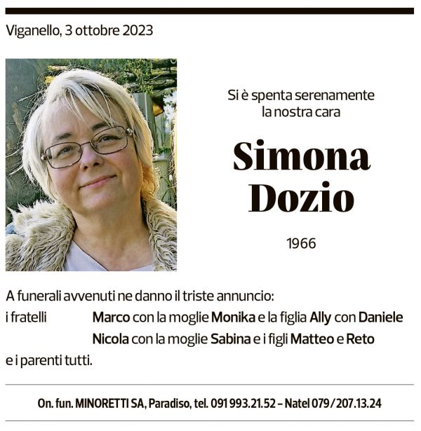 Annuncio funebre Simona Dozio