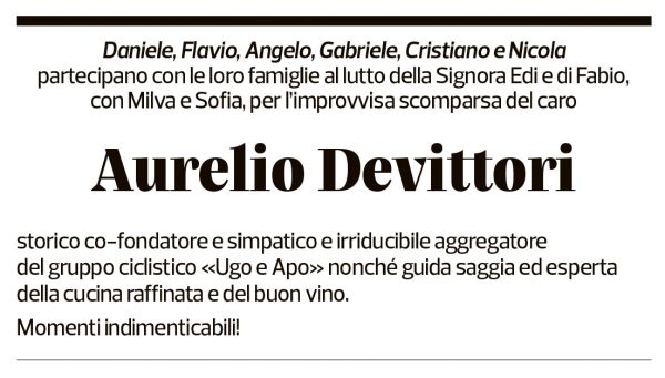 Annuncio funebre Aurelio Devittori