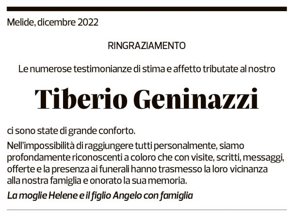 Annuncio funebre Tiberio Geninazzi