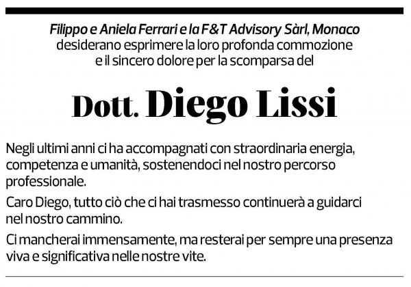Annuncio funebre Diego Lissi