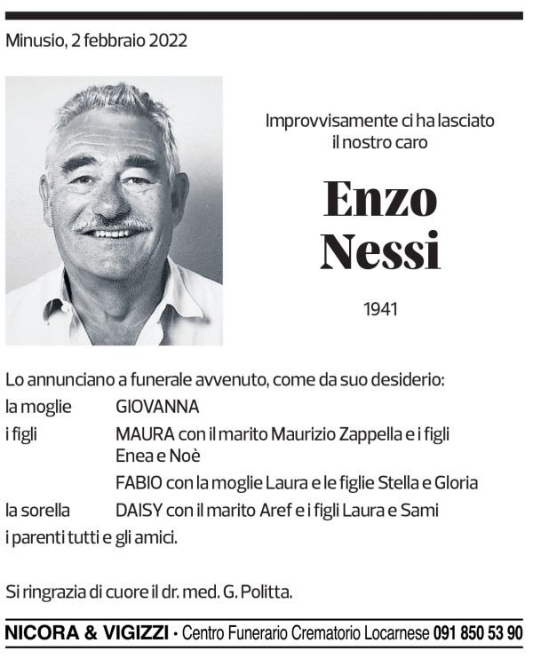 Annuncio funebre Enzo Nessi