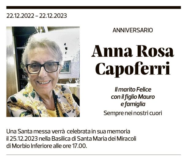 Annuncio funebre Anna Rosa Capoferri
