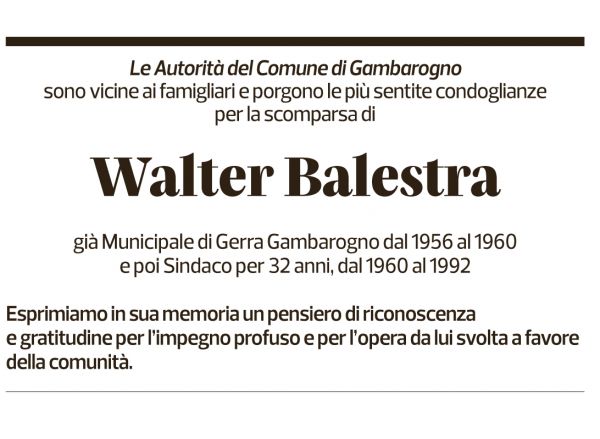 Annuncio funebre Walter Balestra