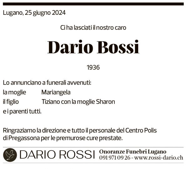 Annuncio funebre Dario Bossi