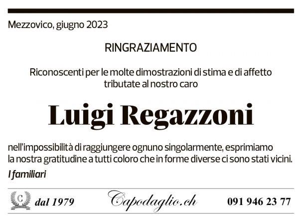 Annuncio funebre Luigi Regazzoni