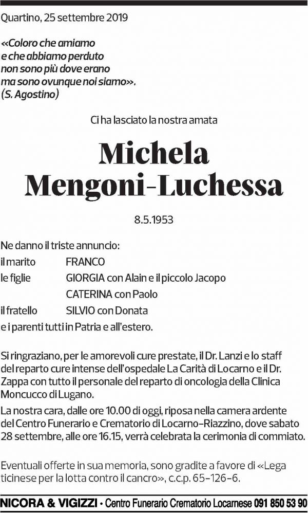 Annuncio funebre Michela Mengoni-luchessa