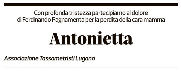 Annuncio funebre Antonietta Pagnamenta