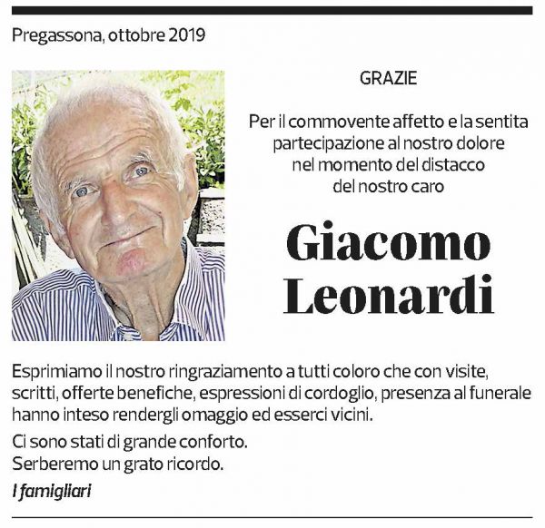Annuncio funebre Giacomo Leonardi