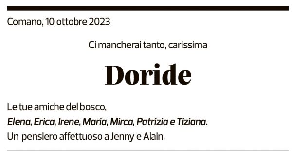 Annuncio funebre Doride Pasqualino