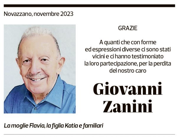 Annuncio funebre Giovanni Zanini