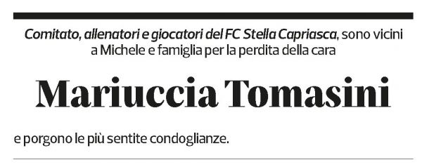 Annuncio funebre Mariuccia Tomasini