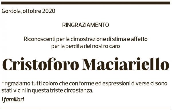 Annuncio funebre Cristoforo Marciariello