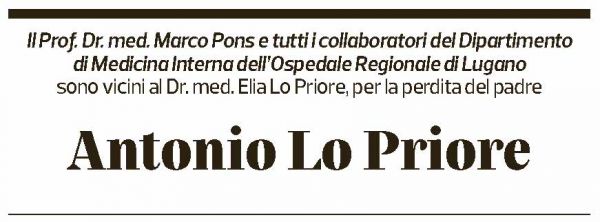 Annuncio funebre Antonio Lo Priore