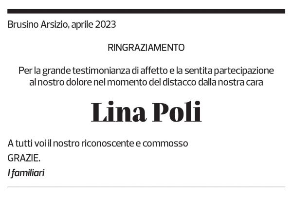 Annuncio funebre Lina Poli