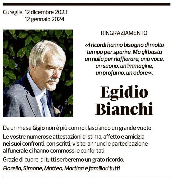 Annuncio funebre Egidio Bianchi