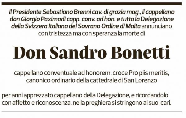 Annuncio funebre Don Sandro Bonetti