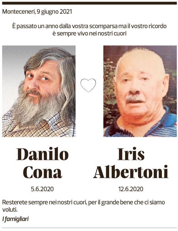 Annuncio funebre Danilo / Iris Cona / Albertoni