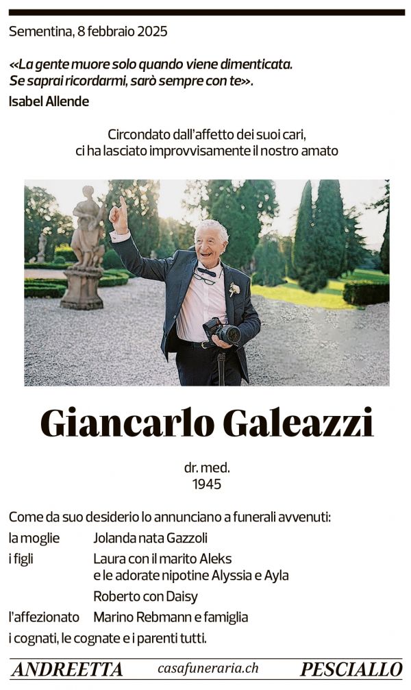 Annuncio funebre Giancarlo Galeazzi